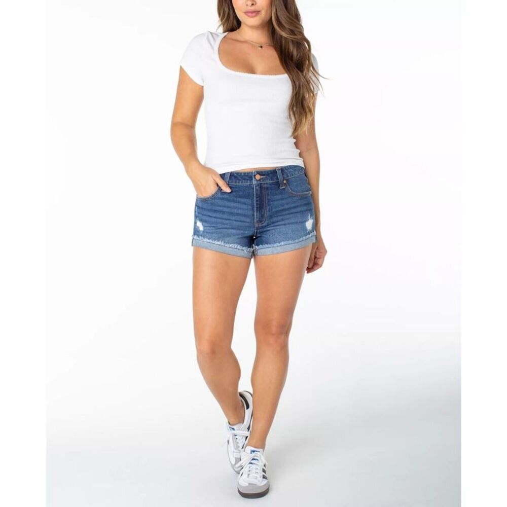 RE generation Womens Juniors Meadow Rolled Cuff Hem Casual Denim Shorts, NWT